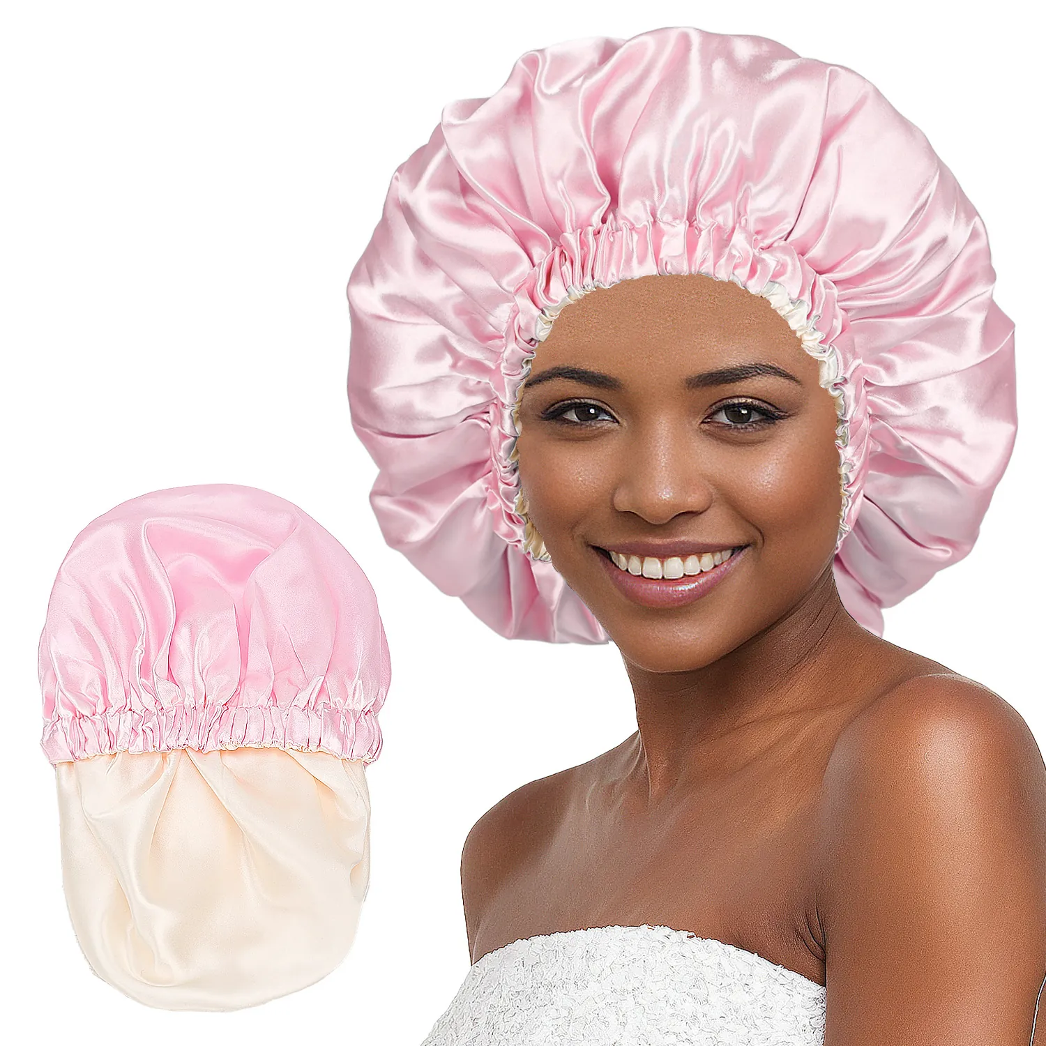 Double Layer Satin Sleep Bonnet High Elastic Crimped Edge Hair Care Cap For Sleeping Minimalist Solid Color Night Hat