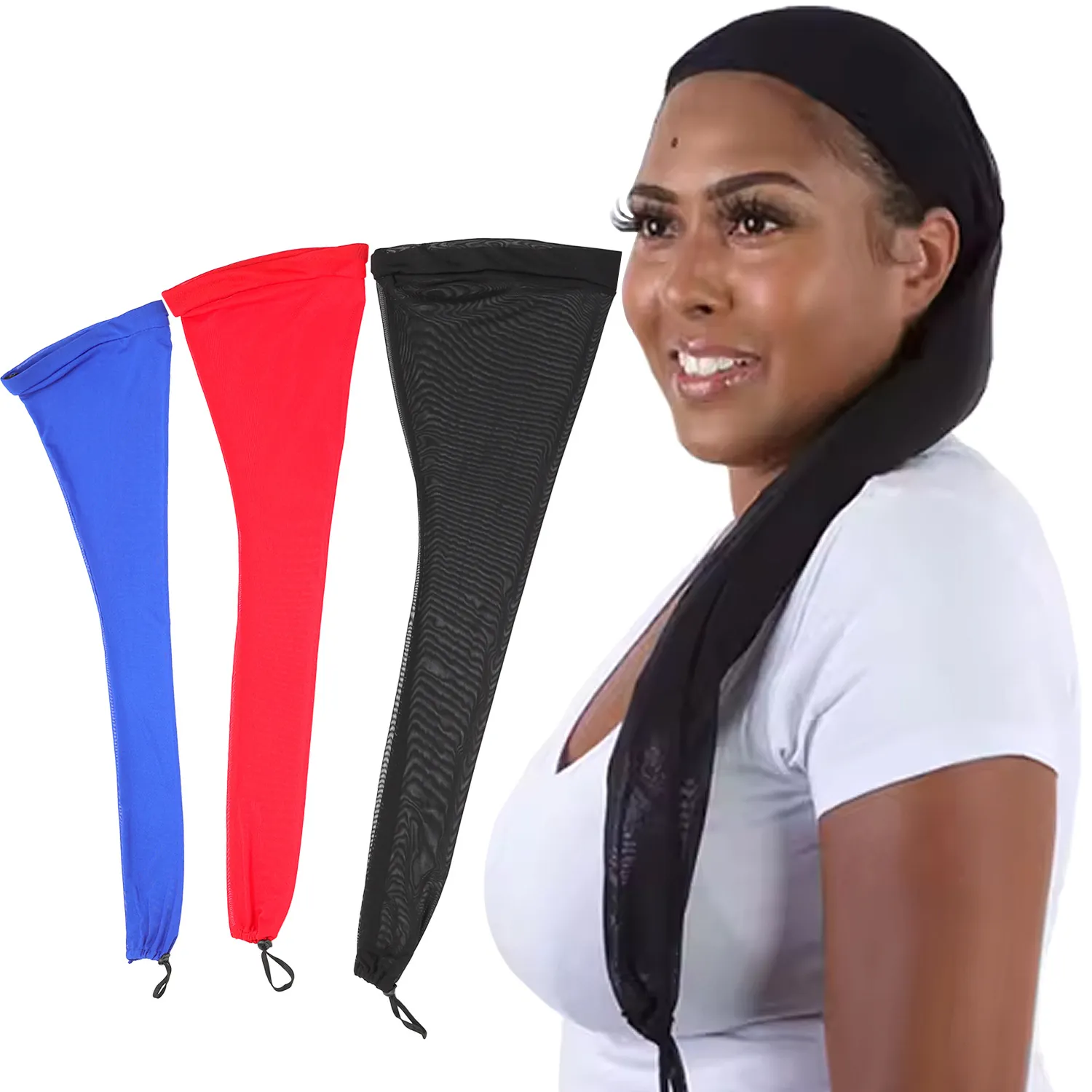 Adjustable Mesh Dreadlock Cap Long Tube Wig Cap For Hair Protection Sleep Cap High Elasticity Polyester Breathable Headwear