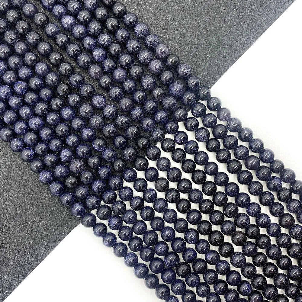 Perles en Vrac Rondes en Pierre de Sable Bleue Effet Ciel Étoilé pour Fabrication Bijoux Artisanaux Collier Bracelet Accessoires