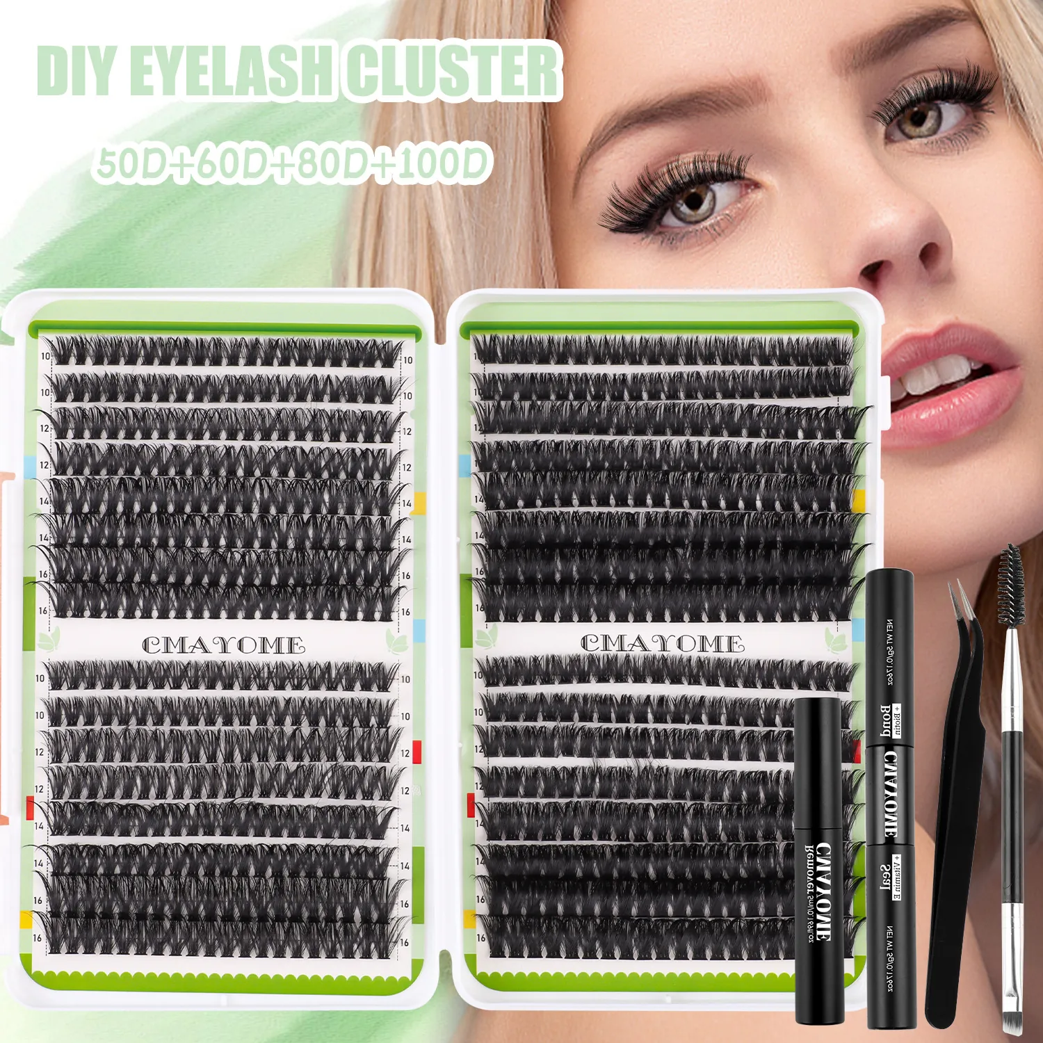 DIY Cluster Eyelash Extension Kit Mixed Lengths D Curl Lash Clusters With Bond Seal Remover Tweezer Brush Makeup Tools