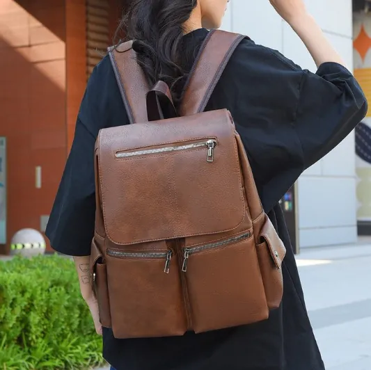 Grote Capaciteit Heren Zakelijke Rugzak PU Leer Vintage Laptop Tas Multi-pocket Casual Reizen Mode Schooltas