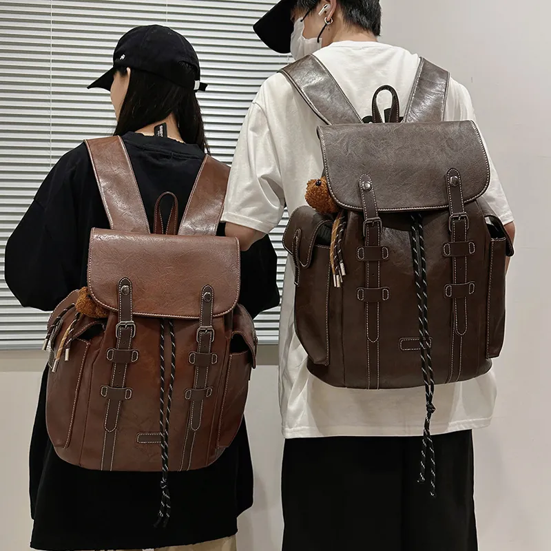Vintage Herren Rucksack Große Kapazität Laptop Rucksack Retro PU Leder Reisetasche Für Business Schule Arbeit Pendeln Casual Daypack