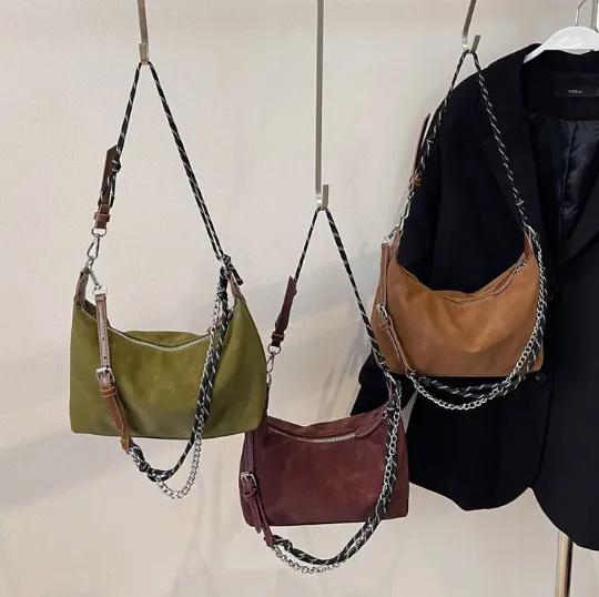 Borsa Hobo Vintage in Pelle PU Opaca Per Donna Borsa a Tracolla Casual con Multicinturino Catena Corda Intrecciata Borsa a Mano Piccola Retro