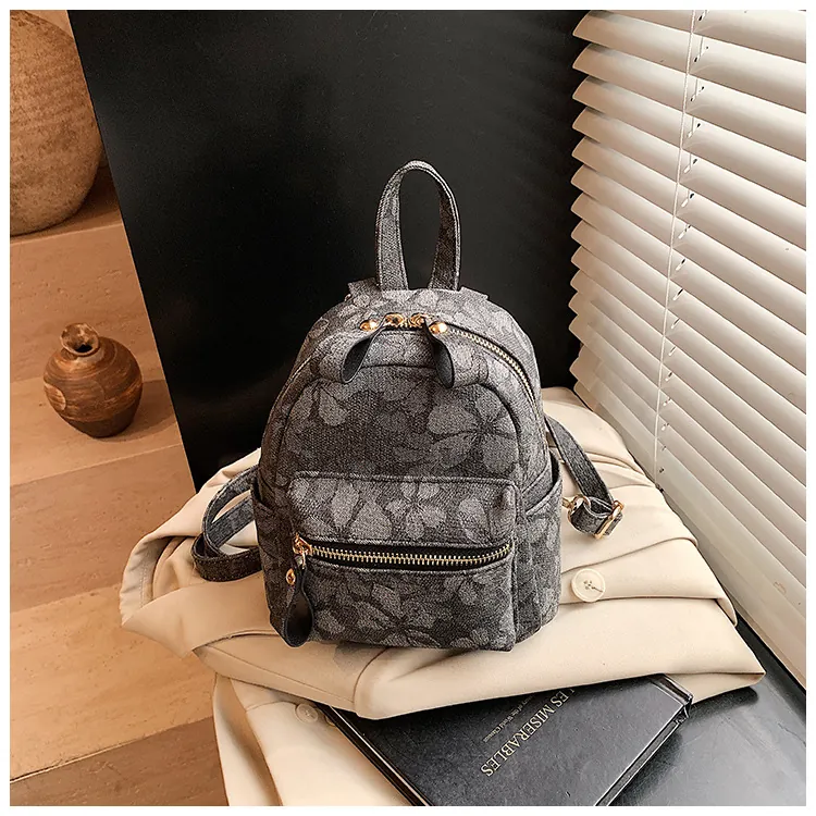 Women's Mini Floral Backpack Vintage PU Leather Small Travel Rucksack For Girls Elegant Casual Printed Daypack