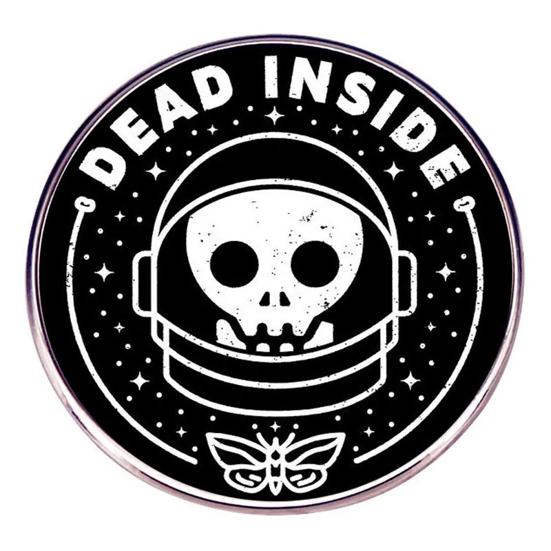 Dead Inside Letter Astronaut Skeleton Brooch Pin Punk Gothic Alloy Enamel Badge For Backpack Clothing Accessory