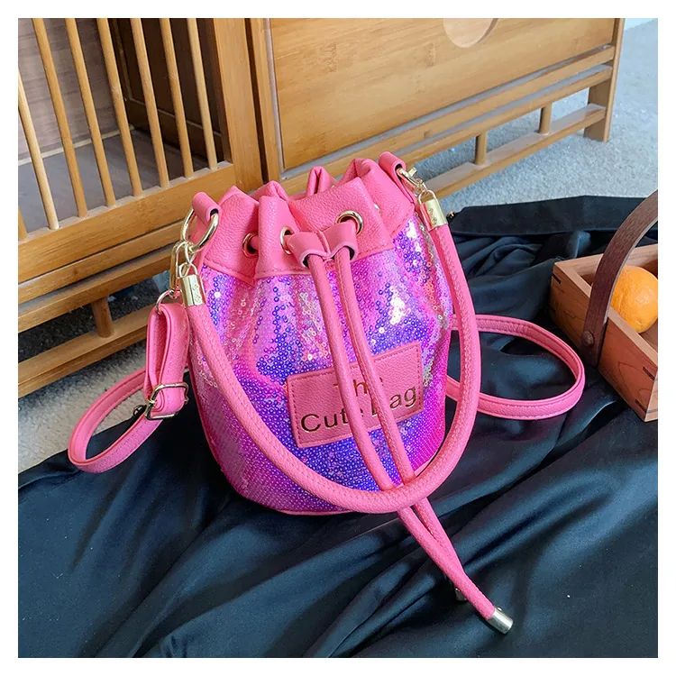 Sac Seau à Paillettes à la Mode pour Femmes Sac à Main à Cordon Scintillant Sac à Bandoulière Brillant pour Fête Quotidien