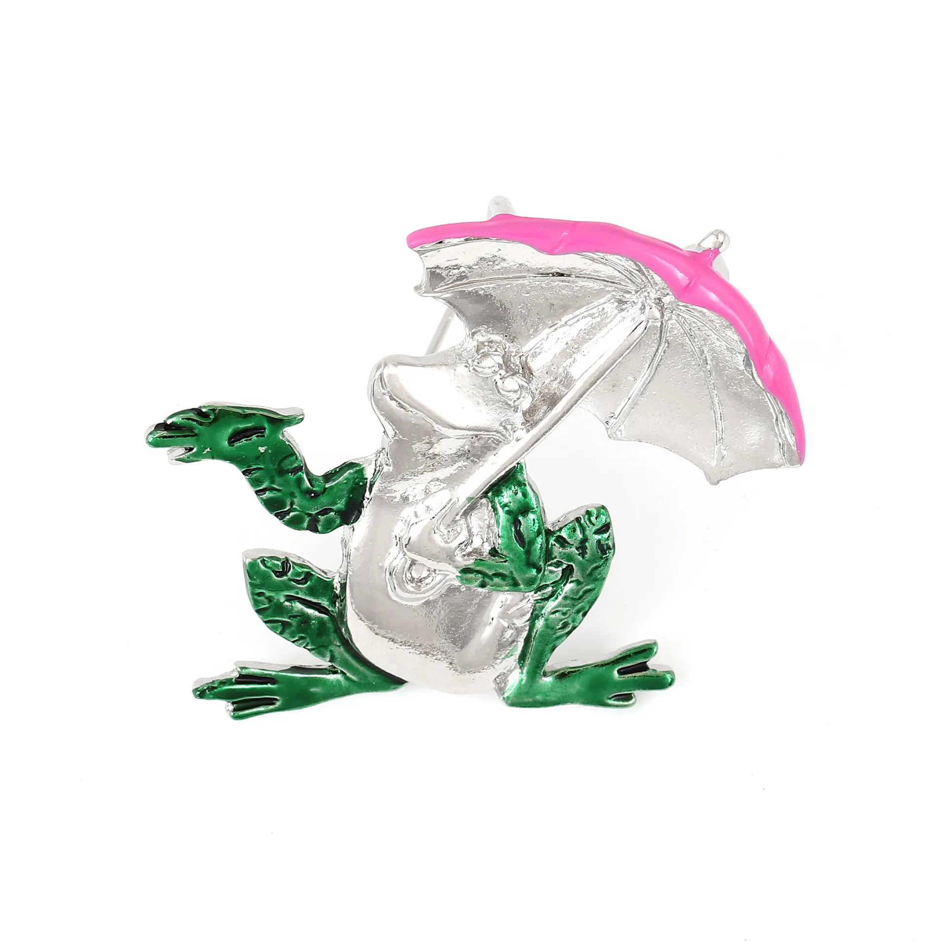 Kreative Niedliche Frosch Mit Regenschirm Emaille Brosche Zinklegierung Grün Pink Tierform Anstecknadel Für Damen Kinder Modeschmuck