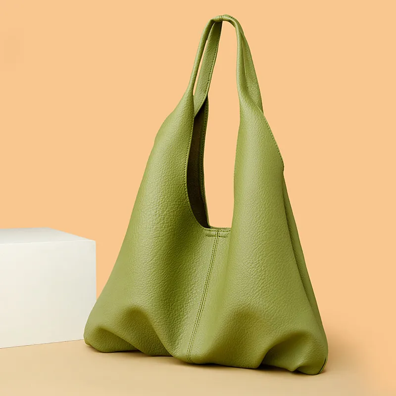 Women Large Capacity PU Leather Hobo Shoulder Bag Minimalist Solid Color Pebble Grain Underarm Tote Bag Commuting Purse