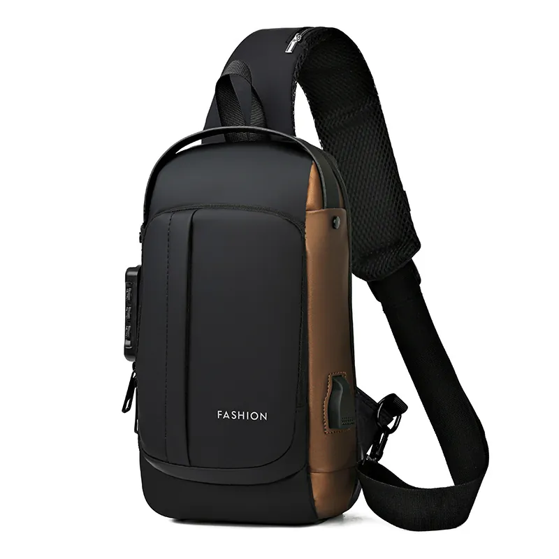 Sac de Poitrine Antivol Multifonctionnel pour Hommes en Tissu Oxford Imperméable Avec Port de Chargement USB Serrure à Combinaison TSA