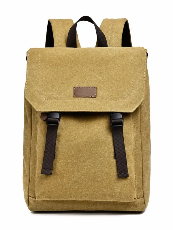 Vintage Canvas Laptop Backpack For Men Women Large Capacity Casual School Bag With Flip Cover Double Buckle Daypack