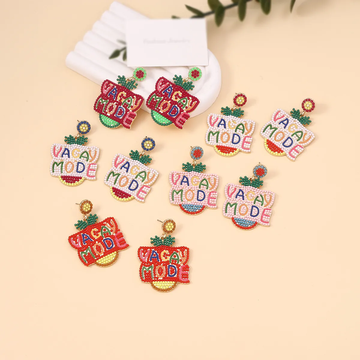 Handmade Seed Bead Vacay Mode Letter Drop Earrings Bohemian Resort Style Zinc Alloy Jewelry For Women Summer Beach Earrings