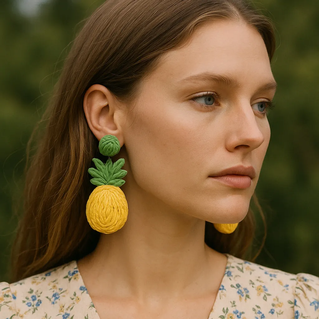 Handgemaakte Raffia Stro Fruit Druppel Oorbellen Voor Vrouwen Pastorale Zoete Aardbei Ananas Geweven Legering Sieraden Zomervakantie Cadeau