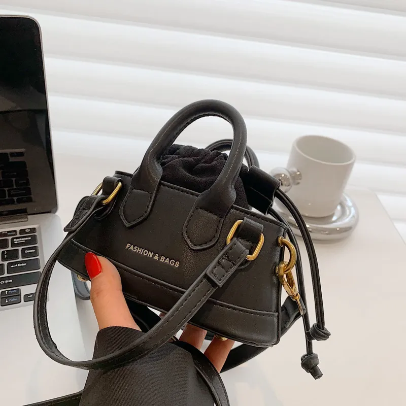 Fashion Mini PU Leather Crossbody Bag For Women Cute Drawstring Small Shoulder Bag Versatile Daily Handbag Lipstick Purse