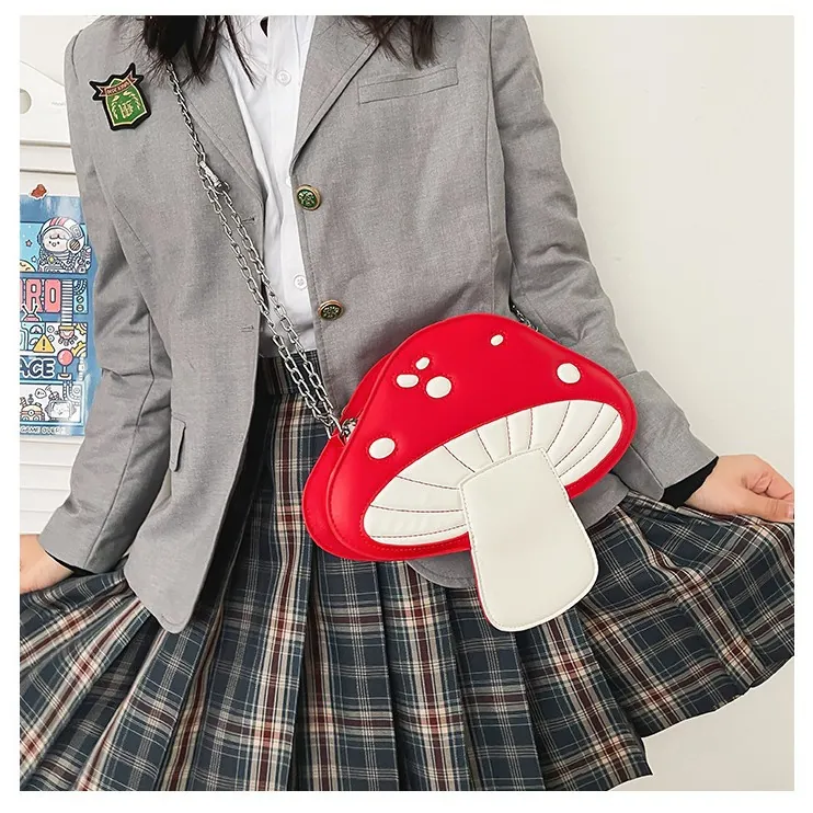 Sac Bandoulière Mignon en Forme de Champignon de Dessin Animé pour Femmes Filles Cuir PU Pois Chaîne Sac à Épaule Cadeau Unique