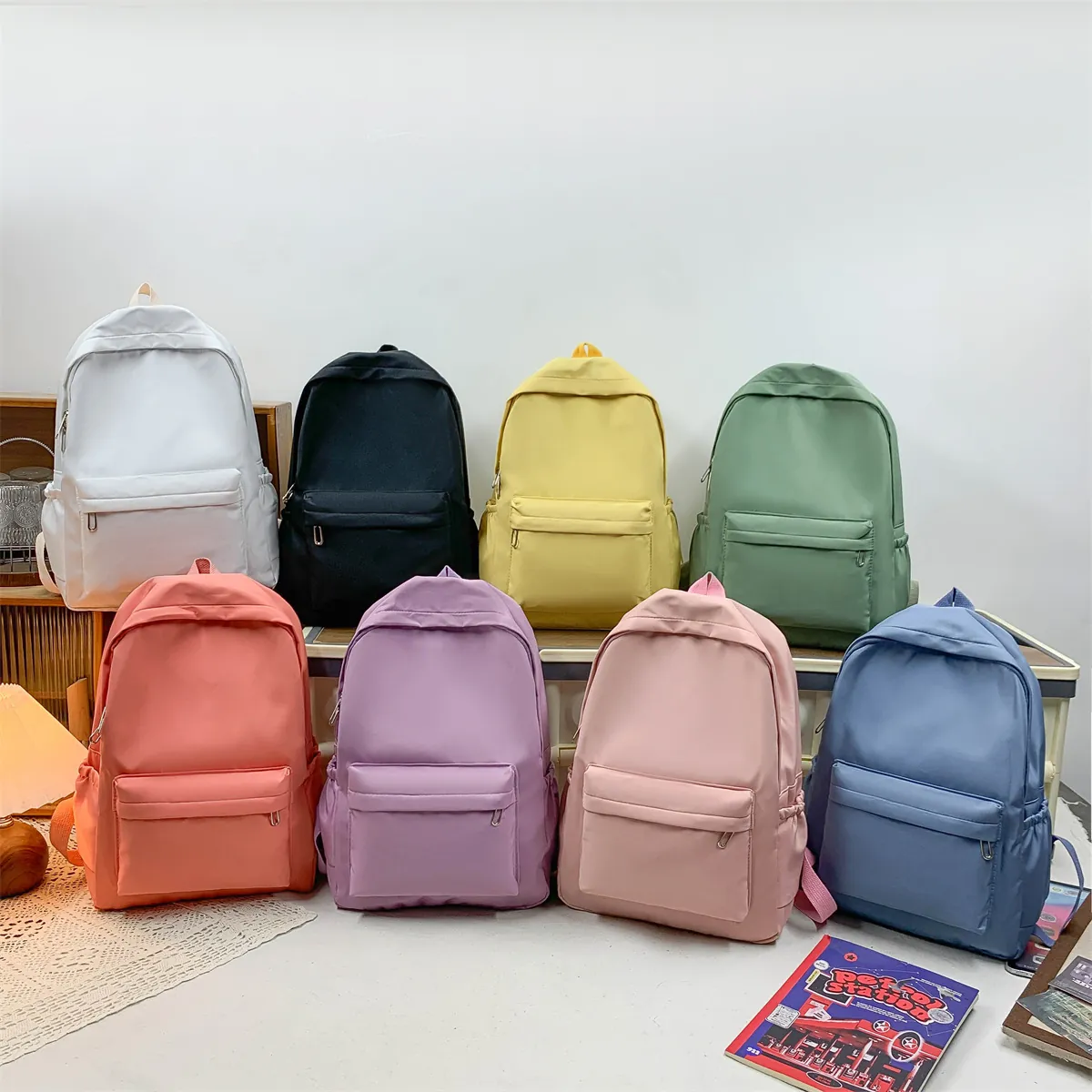 Damen Minimalistischer Nylon Rucksack Große Kapazität Einfarbig Schultasche Reisetasche Mit Laptopfach Für Studenten