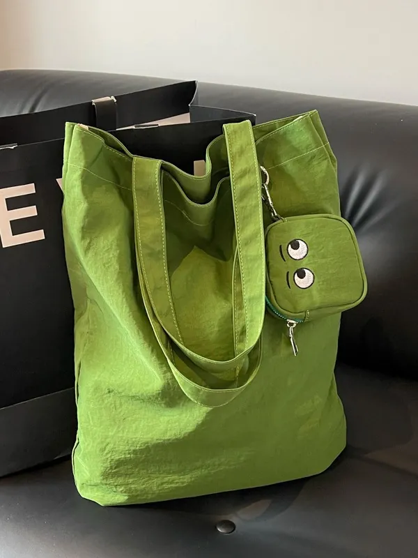 Sac Cabas Pliable pour Femmes Style Coréen Yeux de Petit Monstre Grande Capacité en Tissu Oxford Sac à Bandoulière Broderie