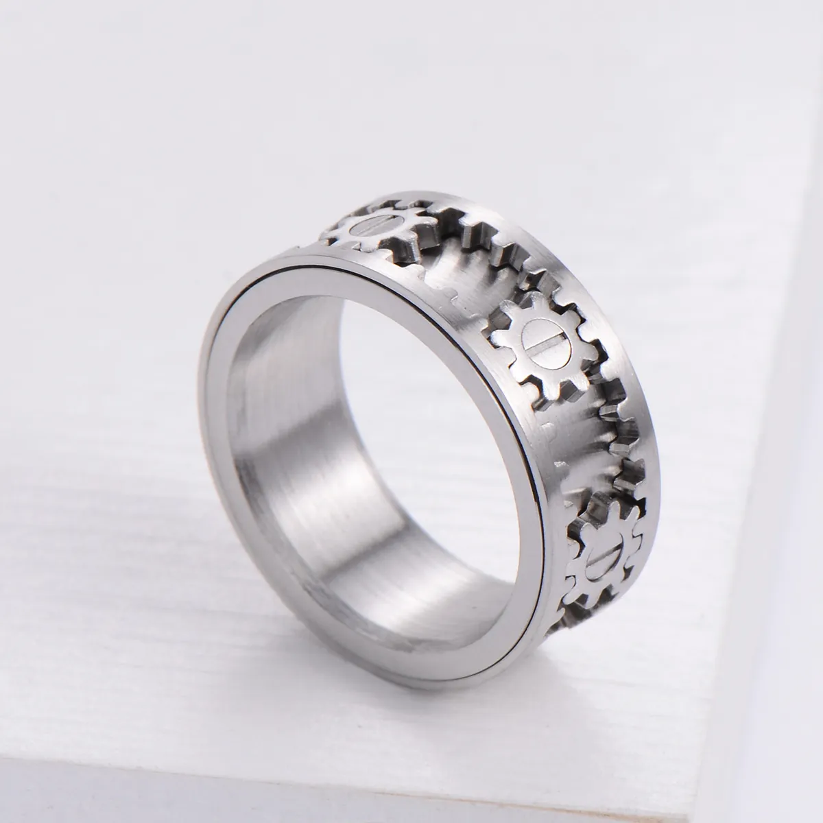 Edelstahl Mechanisch Zahnrad Spinner Ring Für Damen Herren Punk Steampunk Drehbar Stressabbau Fingerring Schmuck Geschenk