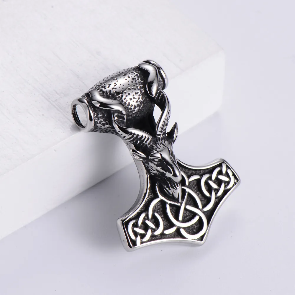 Collana Con Ciondolo Martello Di Thor Mjolnir Acciaio Inossidabile 304 Testa Di Ariete Nodo Celtico Vichingo Mitologia Norrena Gioielli Retro Per Uomo