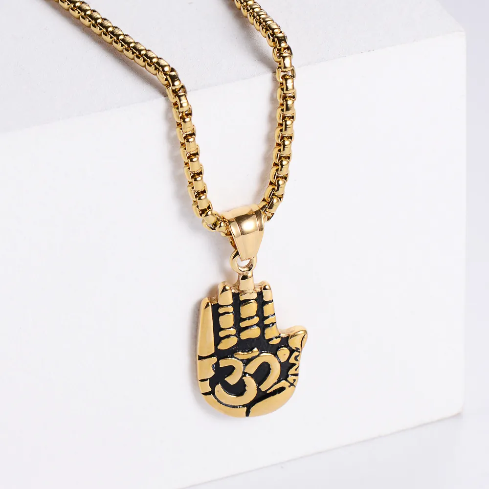 Collana Con Pendente Mano Di Hamsa Acciaio Inossidabile 304 Simbolo Om Religioso Spirituale Vintage Punk Gioielli Uomo Donna