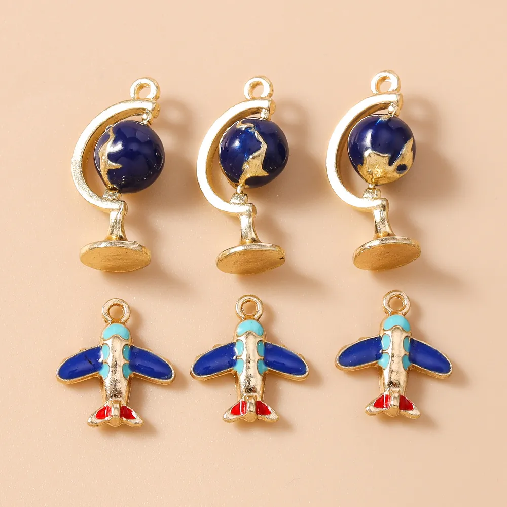 DIY Jewelry Alloy Enamel Drip Oil Airplane Globe Charms For Handmade Necklaces Bracelets Keychains Decorative Pendants Accessories