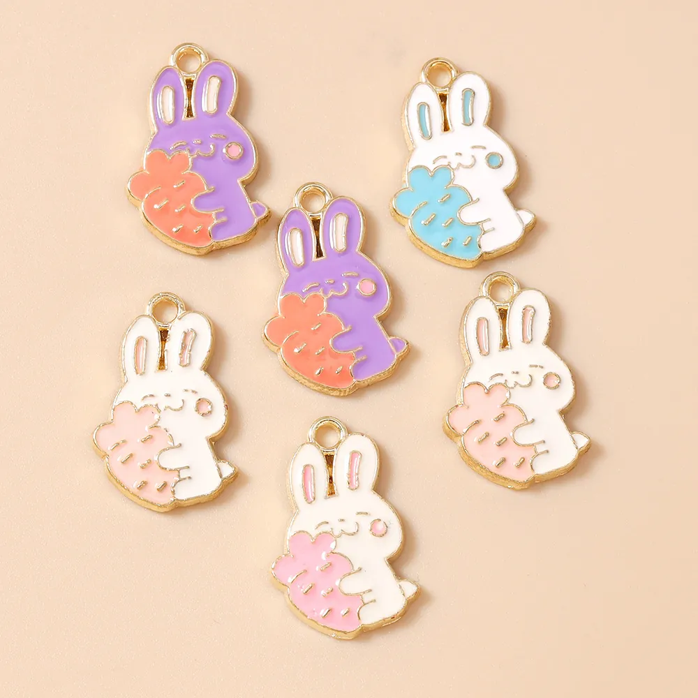 Cartoon Rabbit Hugging Carrot Zinc Alloy Enamel Pendants For DIY Jewelry Making Necklaces Bracelets Keychains Accessories