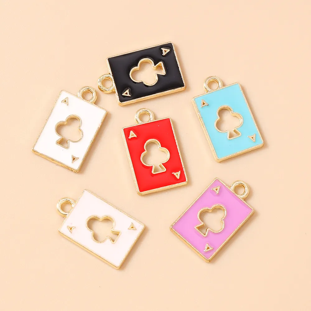 Holle Klaveren A Speelkaart Bedeltjes Zinklegering Emaille Hangers Voor DIY Armband Ketting Sleutelhanger Sieraden Maken Accessoire
