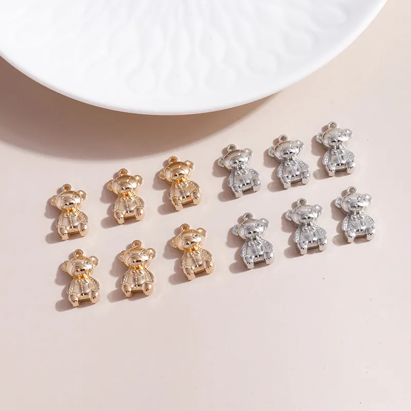 Alloy Cartoon Bear Pendants 3D Teddy Bear Charms With Bowknot Detail Gold Silver Plated For DIY Necklace Jewelry Making Crafts