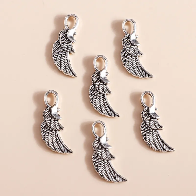 Pendentifs Ailes d'Ange en Alliage Vintage pour Création de Bijoux DIY Breloques Plume Argent Antique pour Collier