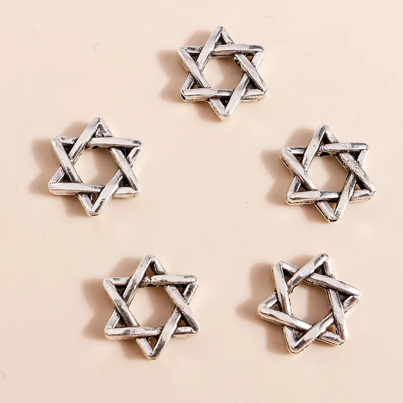 Antique Silver Alloy Hexagram Star Of David Pendant Charms For DIY Jewelry Making Necklaces Bracelets Findings