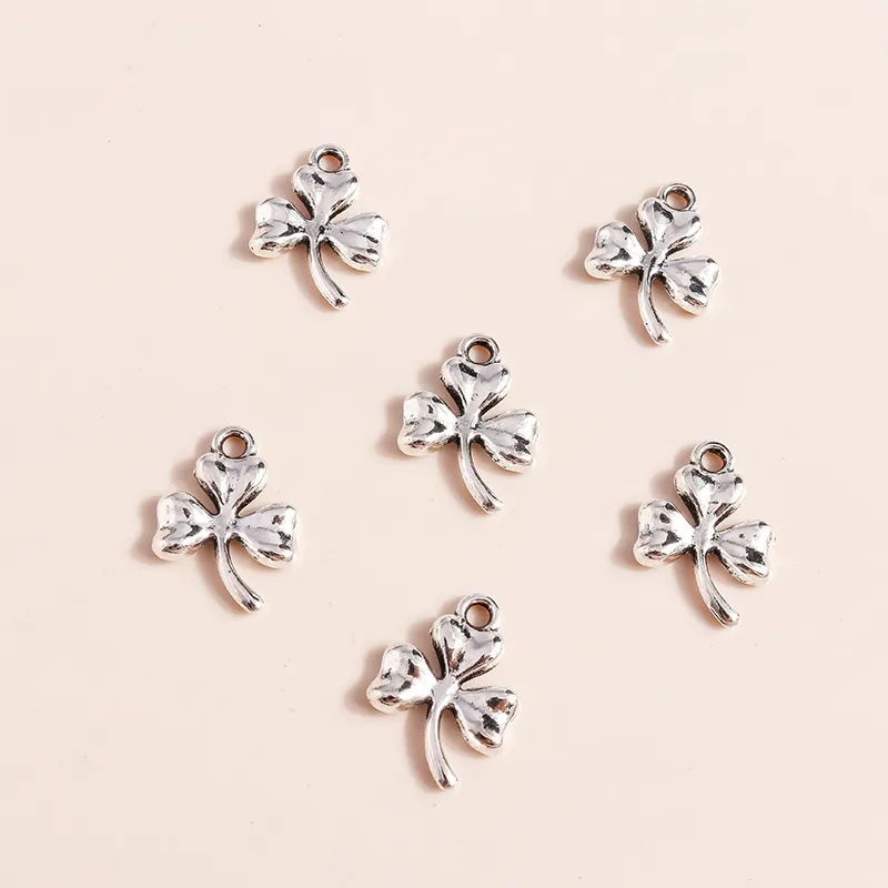 Minimalist Alloy Shamrock Pendant Charms For DIY Jewelry Making Vintage Silver Clover Hanging Decor For Necklace Women