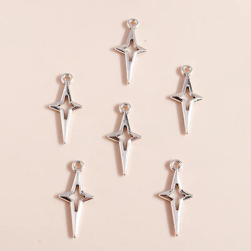 Minimalista Ciondoli a Stella a Quattro Punte in Lega Cava Placcati in Argento Accessori per Gioielli Fai Da Te per Collane