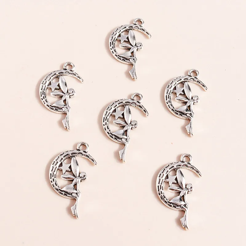 Antique Silver Alloy Moon Fairy Star Pendants DIY Jewelry Making Accessories For Necklace Bracelet Craft Fairy Girl Charms