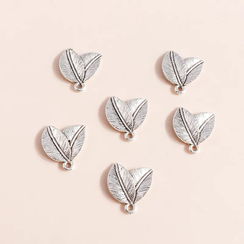 Antique Silver Alloy Leaf Charms Double Leaves Pendants For DIY Jewelry Making Accessories Vintage Style Botanical Ornaments