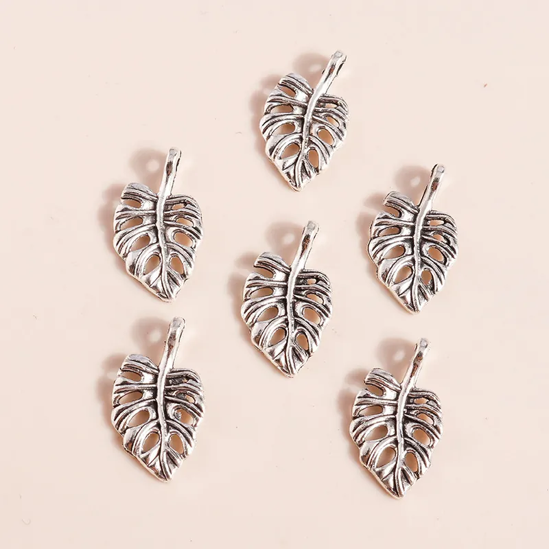Vintage Alloy Hollow Monstera Leaf Pendants Electroplated Silver Tropical Leaf Charms For DIY Jewelry Making Accessories