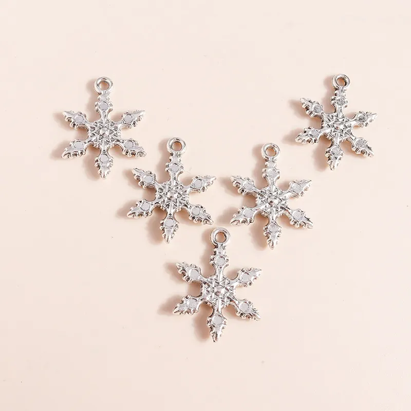 Ciondoli a Forma di Fiocco di Neve di Natale in Lega Accessori per Gioielli Fai da Te Pendenti in Metallo Argento per Creazione di Collane Bracciali