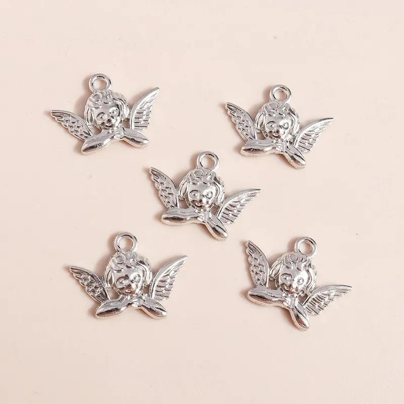 Vintage Alloy Angel Wing Pendant Charms For DIY Necklace Bracelet Jewelry Making Accessories Silver Retro Cherub Pendants