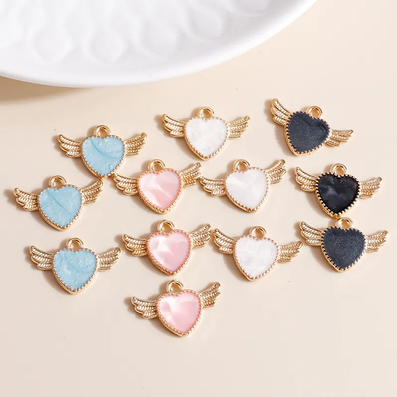 Angel Wings Heart Alloy Drip Oil DIY Charms For Necklace Bracelet Jewelry Making Accessories Women Fashion Pendant