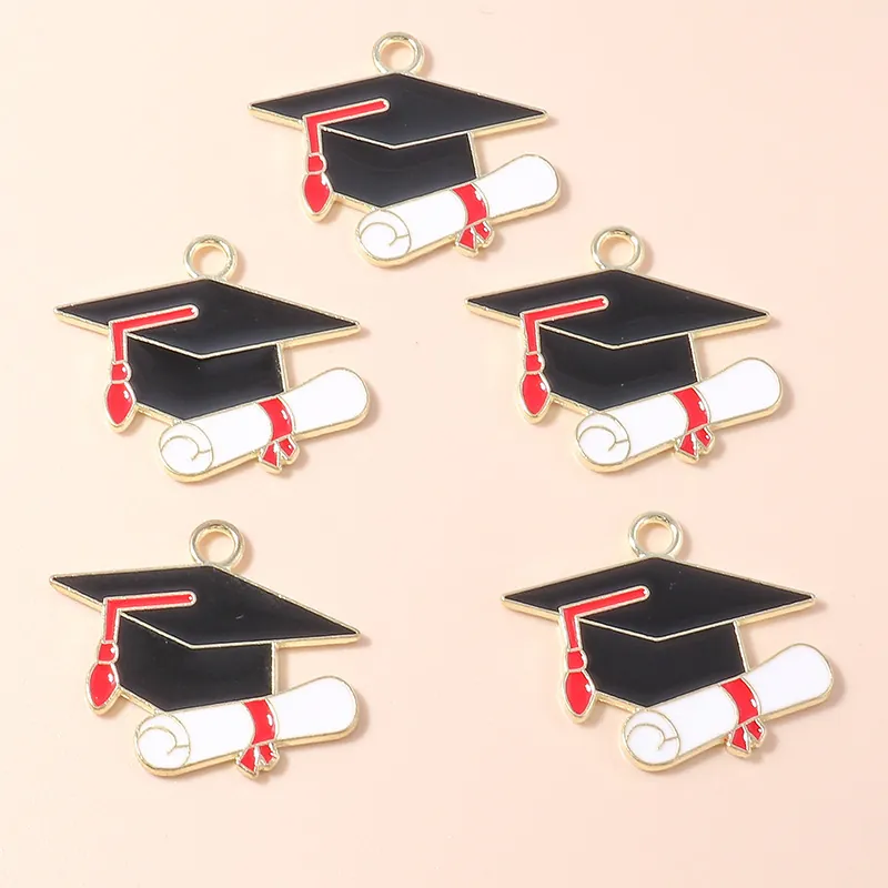 Graduation Theme Doctoral Cap And Scroll Diploma Pendant Only (Without Chain) Alloy Enamel Charms For DIY Jewelry Making