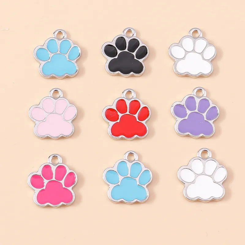 Pendentifs en Alliage Émaillé Empreinte de Patte de Chat pour Fabrication de Bijoux DIY Breloques Colorées Empreinte d'Animaux Accessoires Collier Bracelet