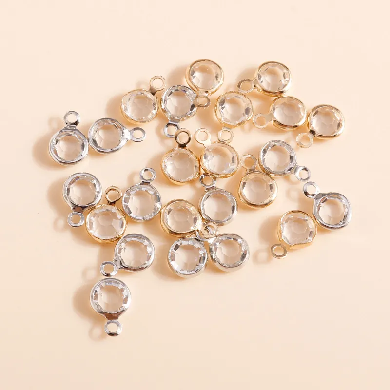 Ronde Heldere Strass Kristallen Bedeltjes Zinklegering Frame DIY Sieraden Maken Benodigdheden Goud Zilver Verguld Kleine Hangers