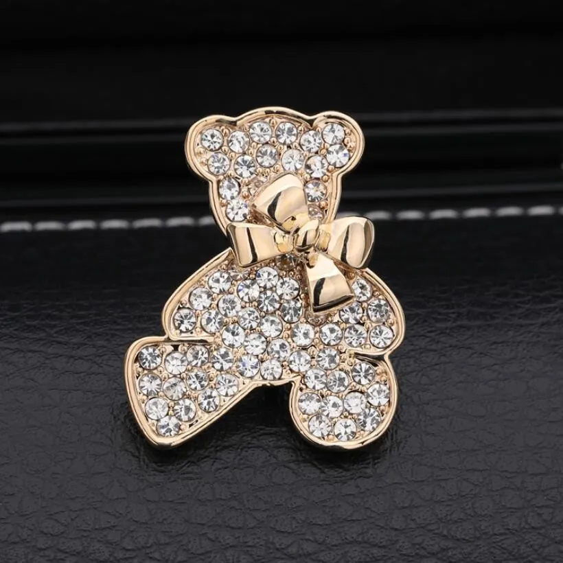 Broche Ourson en Strass Étincelant en Alliage avec Nœud Papillon pour Femme Accessoire de Bijoux de Mode pour Costume