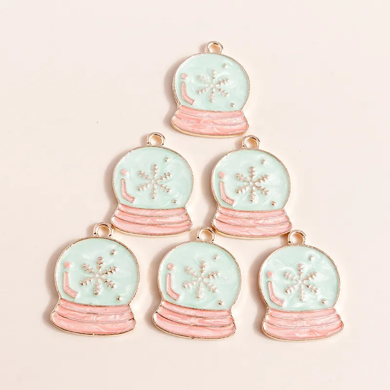 Emaille Legierung Schneeflocke Schneekugel Anhänger Für DIY Schmuckherstellung Weihnachten Winter Thema Charms Minzgrün Rosa Zubehör