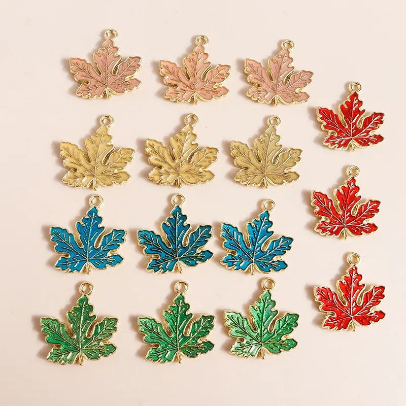 Enamel Maple Leaf Pendants For DIY Jewelry Making Zinc Alloy Leaf Charms For Earrings Necklace Bracelet Crafting Accessories