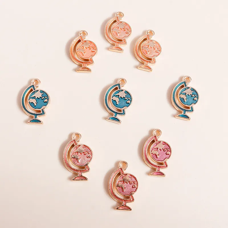 Pendentif Forme Globe en Émail et Alliage de Zinc pour Collier Bracelet Création de Bijoux Accessoire DIY Plaqué Or Seul