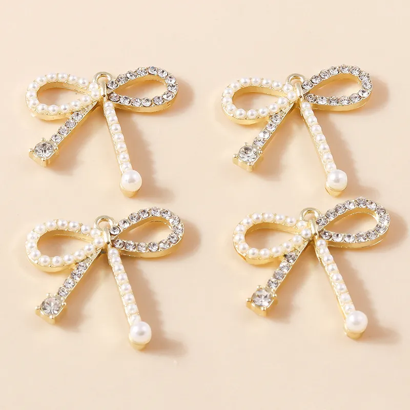 Pendentifs Nœud Papillon en Alliage de Luxe Avec Fausse Künstliche Perle Strass Accessoires de Création Bijoux DIY Charmes Dorés Élégants