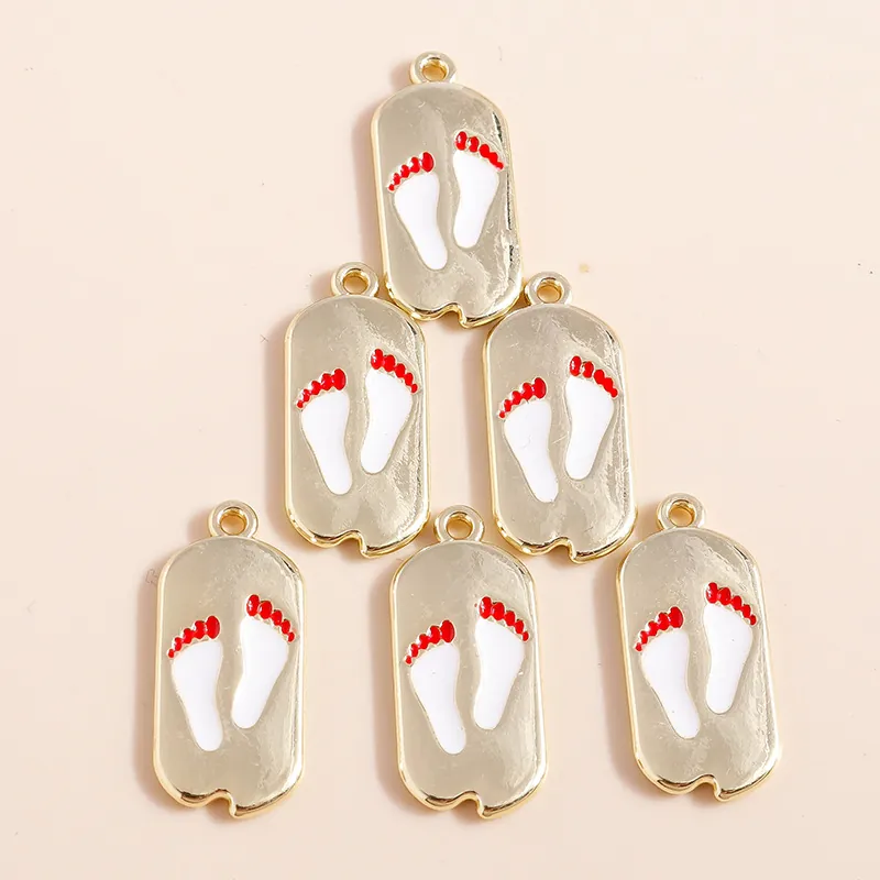 Alloy Enamel Dripping Oil Baby Footprint Pendants Cartoon Gold Tone Metal Charms For DIY Necklace Bracelet Jewelry Making