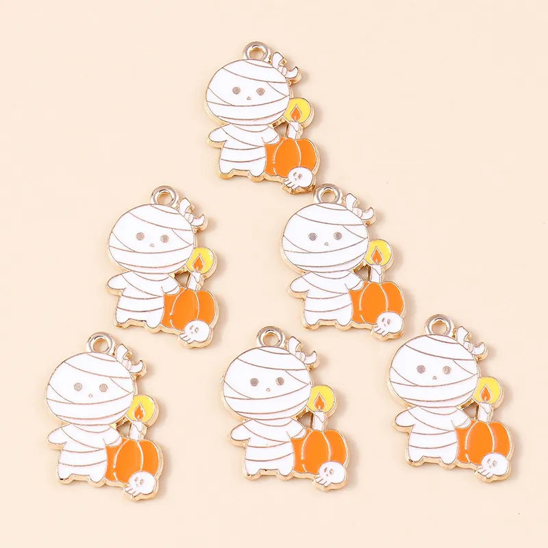 Pendentifs en Alliage Émaillé Halloween Dessin Animé Momie Citrouille Crâne Pour Fabrication de Bijoux DIY Bracelet Collier