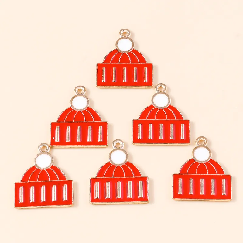 Weihnachtsmütze Legierung Emaille Anhänger Für DIY Schmuckherstellung Rot Weiß Winter Mütze Charms Für Halskette Armband Basteln