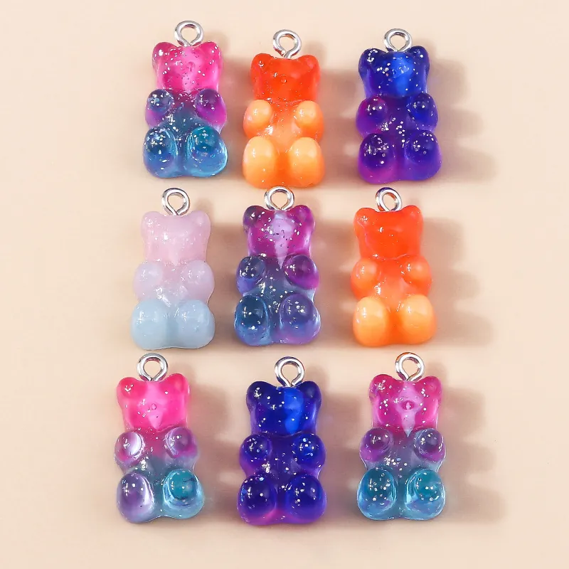 Harz Verlauf Gummibärchen Anhänger Mit Metallring Glitzer Bunte Bärenanhänger Für DIY Ohrringe Halskette Schlüsselanhänger Schmuckherstellung Zubehör
