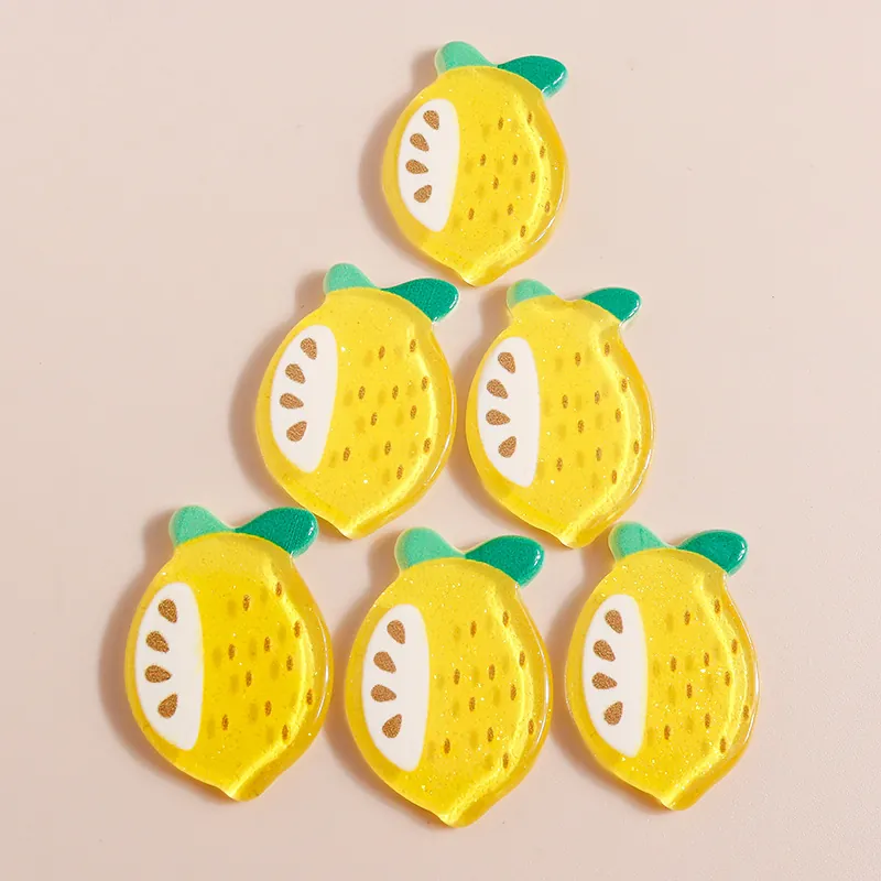 Lemon Fruit Resin Charms Yellow Glitter Cabochons For DIY Phone Case Decoration Handmade Craft Jewelry Making Accessories